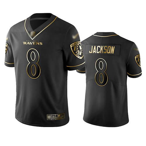 Baltimore Ravens #8 Lamar Jackson Black Men's Stitched NFL Limited Golden Edition Jersey