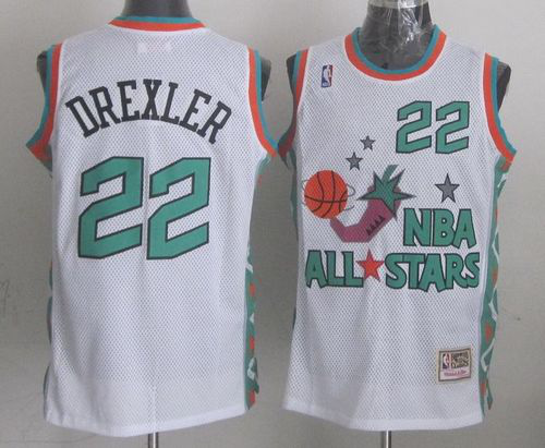 Mitchell And Ness Men's Houston Rockets #22 Clyde Drexler White 1996 All star Stitched NBA Jersey