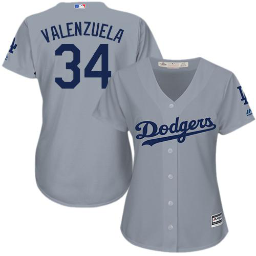 Women's Los Angeles Dodgers #34 Fernando Valenzuela Grey Alternate RoadStitched MLB Jersey