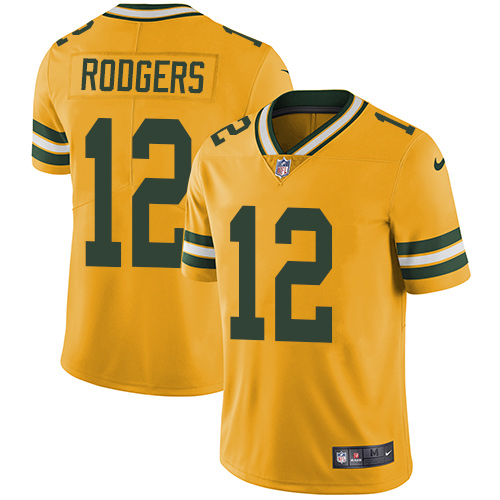 Nike Green Bay Packers #12 Aaron Rodgers Yellow Youth Stitched NFL Limited Rush Jersey