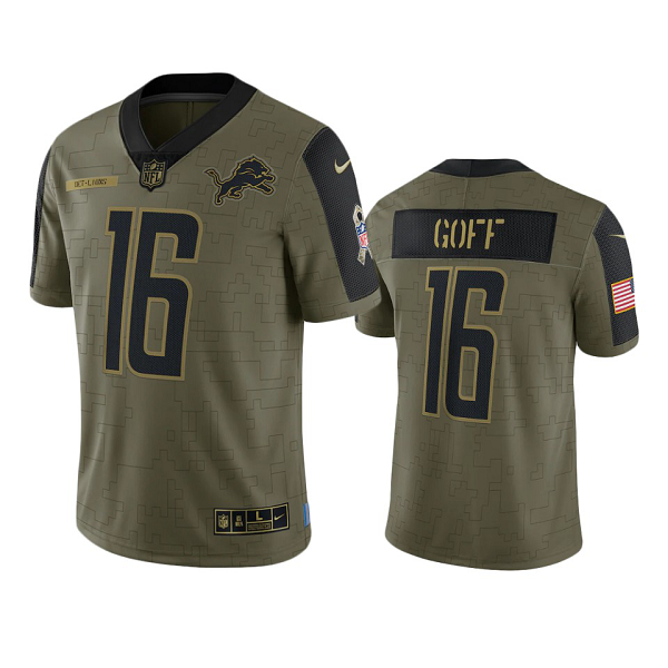 Detroit Lions Jared Goff Olive 2021 Salute To Service Limited Men's NFL Jersey