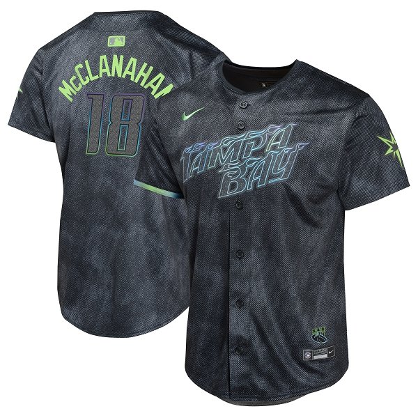 Youth Tampa Bay Rays #18 Shane McClanahan Nike Charcoal 2024 City Connect Limited Player MLB Jersey