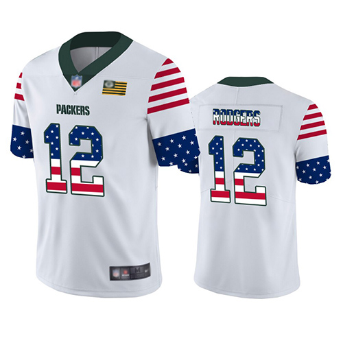 Green Bay Packers #12 Aaron Rodgers White Men's Stitched NFL Limited Independence Day Jersey