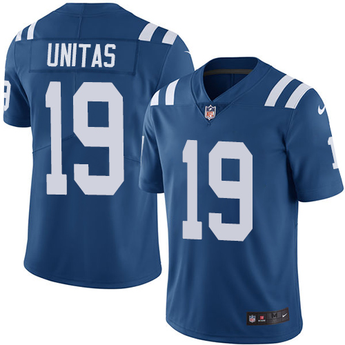 Men's Nike Indianapolis Colts #19 Johnny Unitas Royal Blue Team Color Stitched NFL Vapor Untouchable Limited Jersey