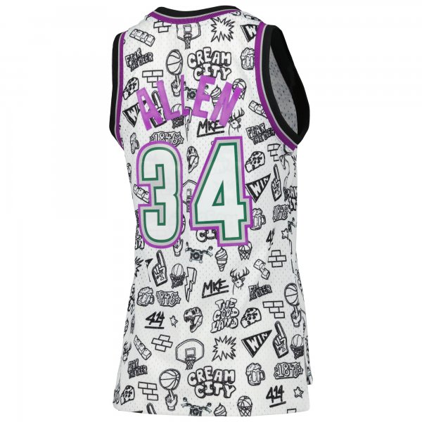 Women's Milwaukee Bucks Ray Allen Mitchell & Ness White 1996 Doodle Swingman Jersey