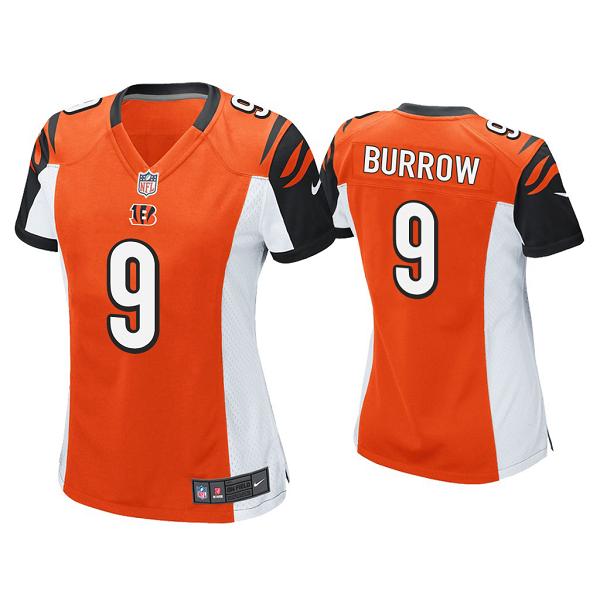 Women's #9 Joe Burrow Cincinnati Bengals Orange 2020 NFL Draft Game Jersey