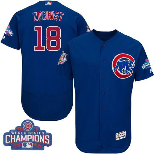 Chicago Cubs #18 Ben Zobrist Blue Flexbase Collection 2016 World Series Champions Stitched MLB Jersey