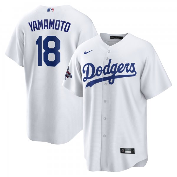 Men's Los Angeles Dodgers #18 Yoshinobu Yamamoto Nike White 2024 World Series Champions Home Player Jersey