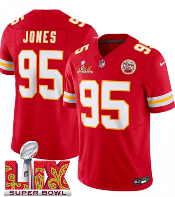 Men's Kansas City Chiefs #95 Chris Jones Red Super Bowl LIX F.U.S.E. Vapor Limited Stitched Jersey