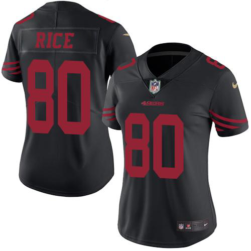 Nike San Francisco 49ers #80 Jerry Rice Black Women's Stitched NFL Limited Rush Jersey